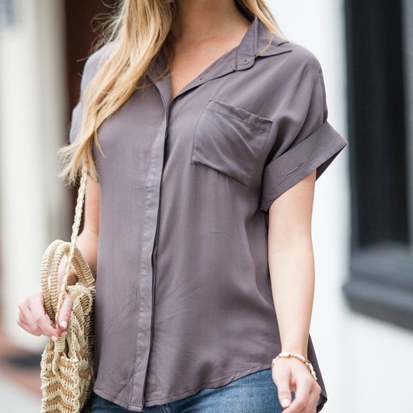 NWT Charcoal Button-Up Top - Picture 3 of 6